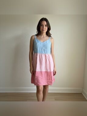 Cynthia Rowley 100% Linen Colorblock Tiered Sundress SZ 12